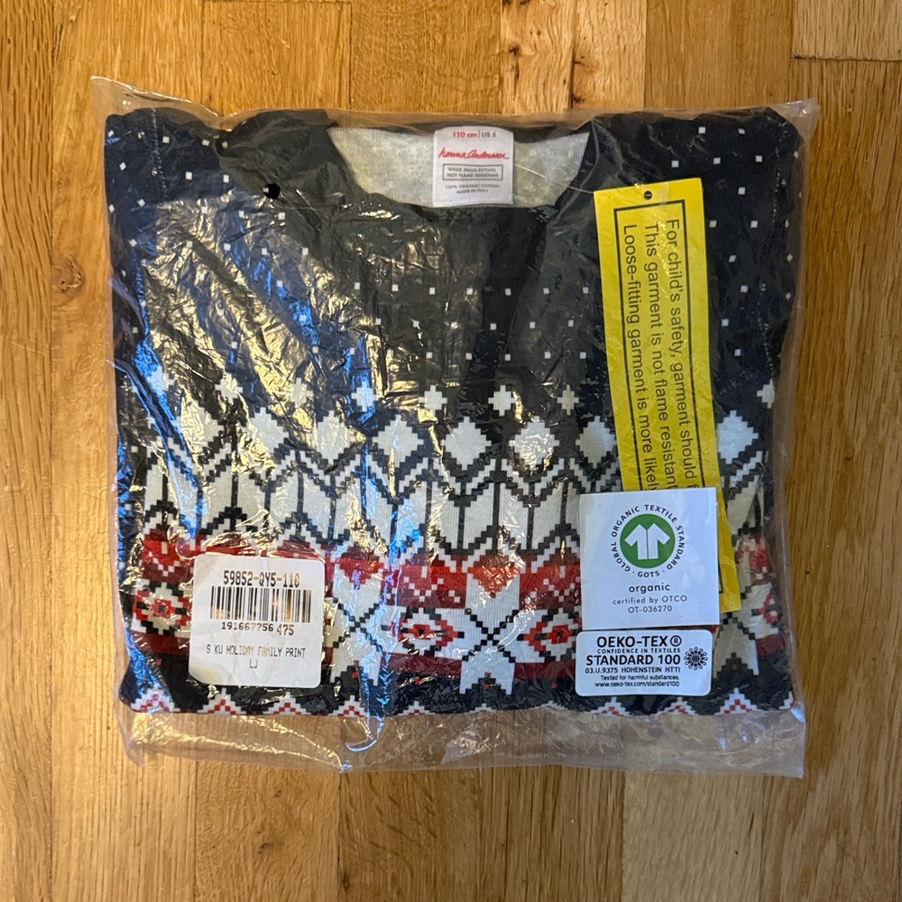 NWT Hanna Andersson Holiday HannaJams Pajama Set - Black Fairisle